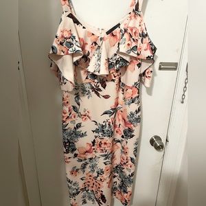 Vibrant floral mid length dress with shoulder sleeves